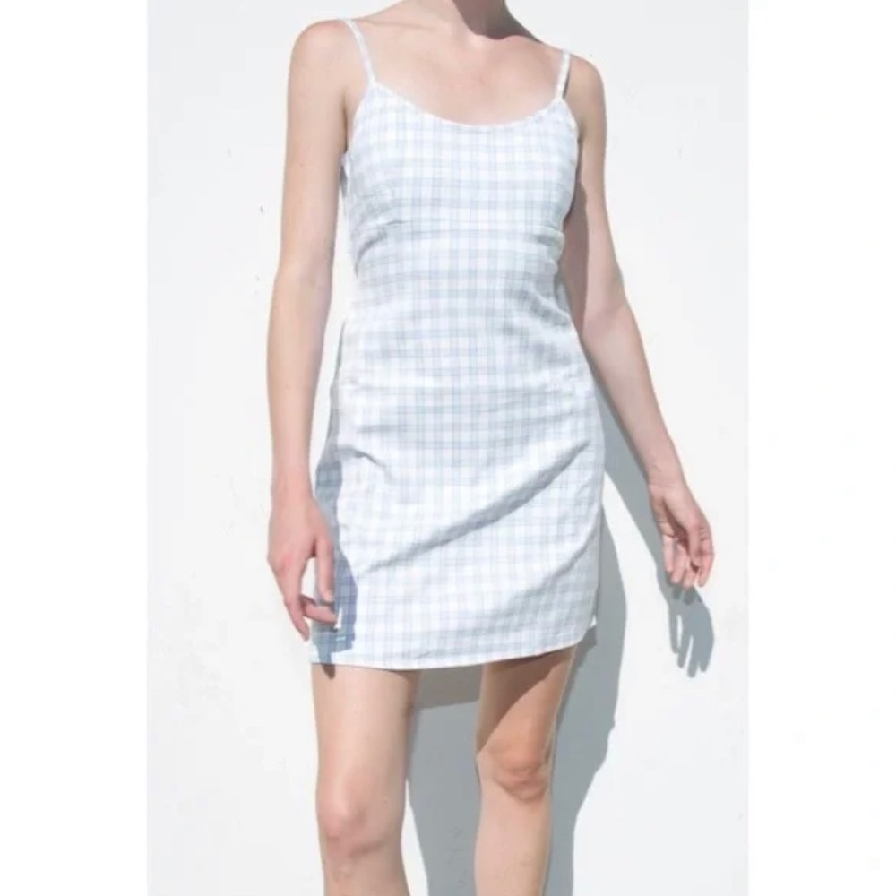 ★ Brandy Melville John Galt Colleen White Blue Paid Gingham Mini Dress ★ - Picture 5 of 14